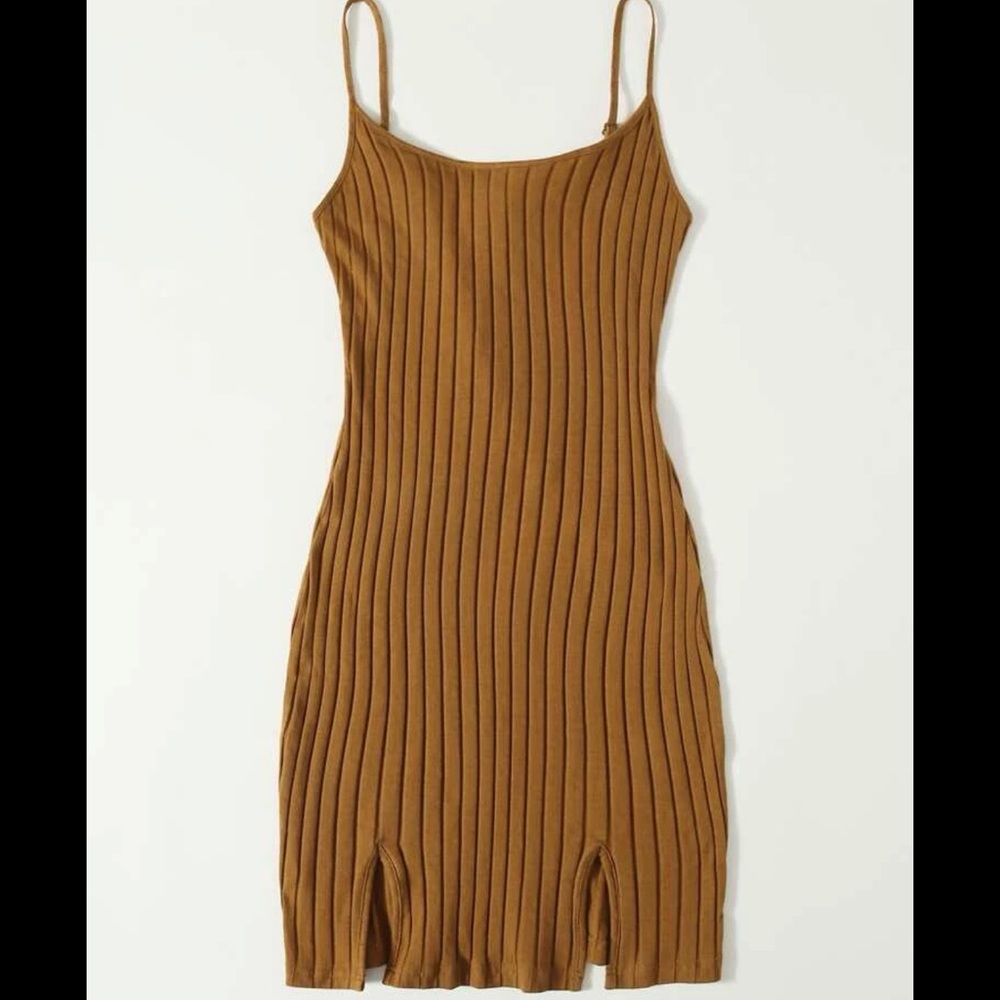 Slit Hem Ribbed Bodycon Mini Dress Burnt Orange/Rust